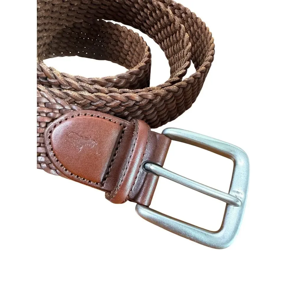 Polo Ralph Lauren Mens Size 50 Brown Braided Woven Leather Belt Big Tall
